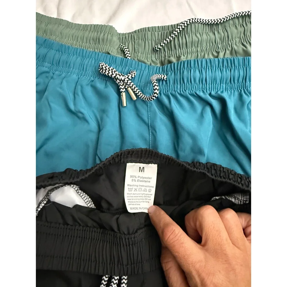 Mens Athletic Gym Shorts Lot of 3 Black Teal Green Zipper Pockets Size M
